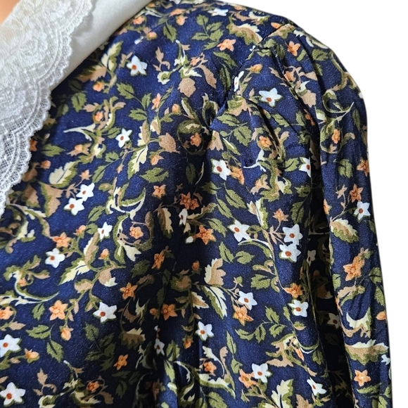 VTG 80s Karin Stevens Floral Midi Dress 8 Lace Collar Pocket Prairie Cottagecore - Picture 12 of 16